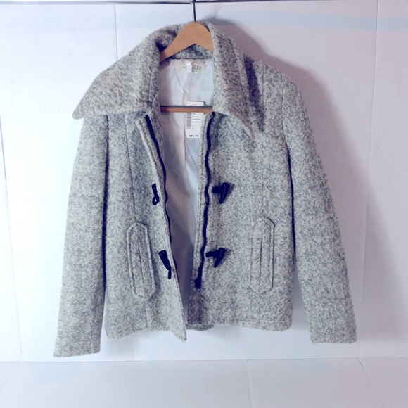 NEW THE HANGER Tweed Coat jacket duffel pea pocket collar toggles lining slit - Picture 1 of 16